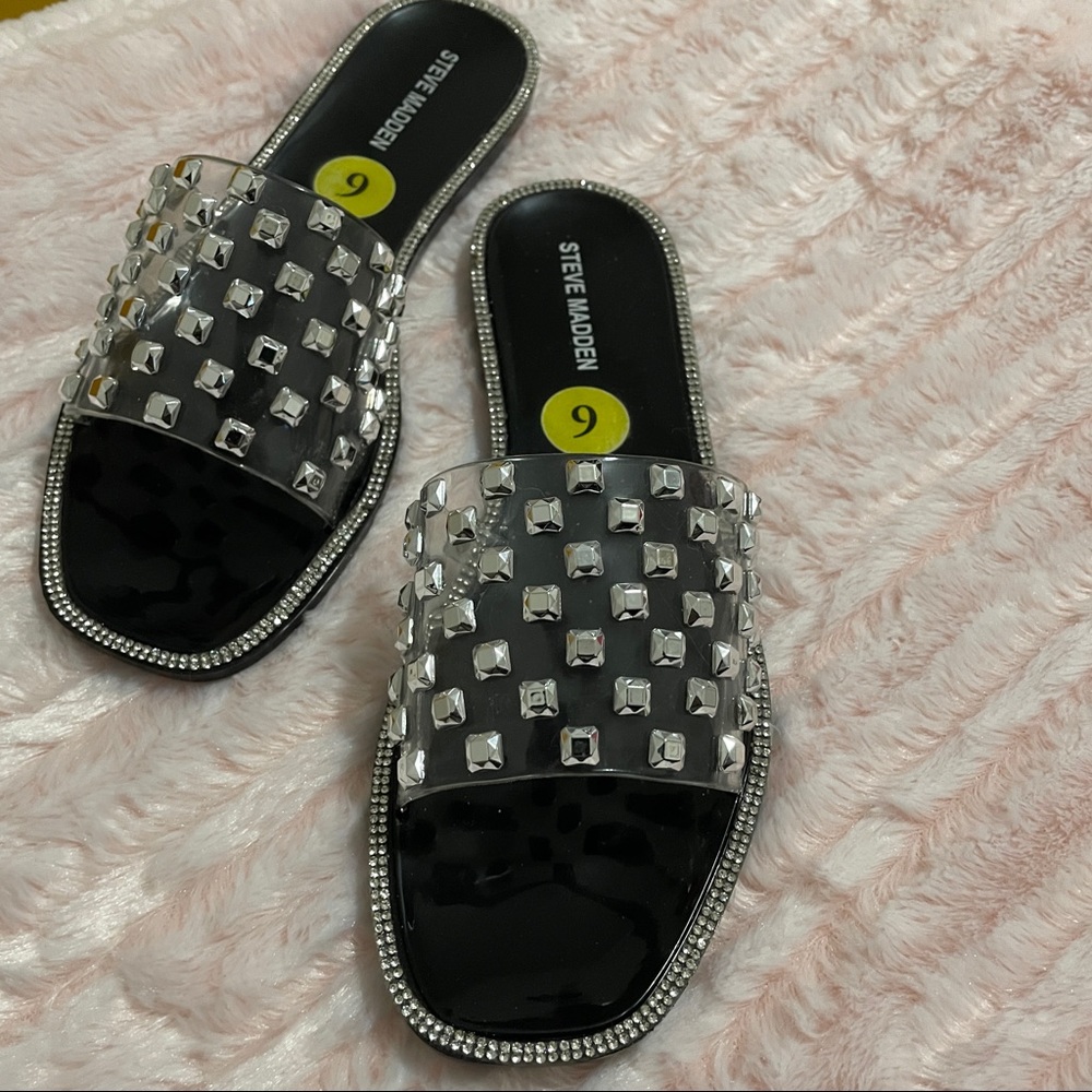 Steve Madden Clear And Sparkly Slip On Sandals / … - image 1